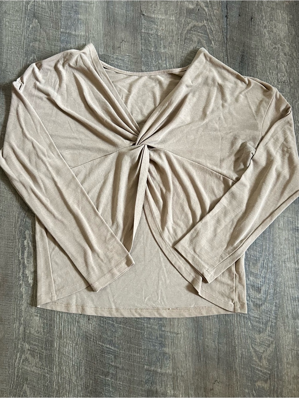 SHEIN Size S Tan Tie Front Cropped Long Sleeve Top